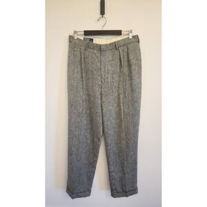 Polo Ralph Lauren Linen Blend Herringbone Pants Men 35X32 Gray Pleated Tweed VTG